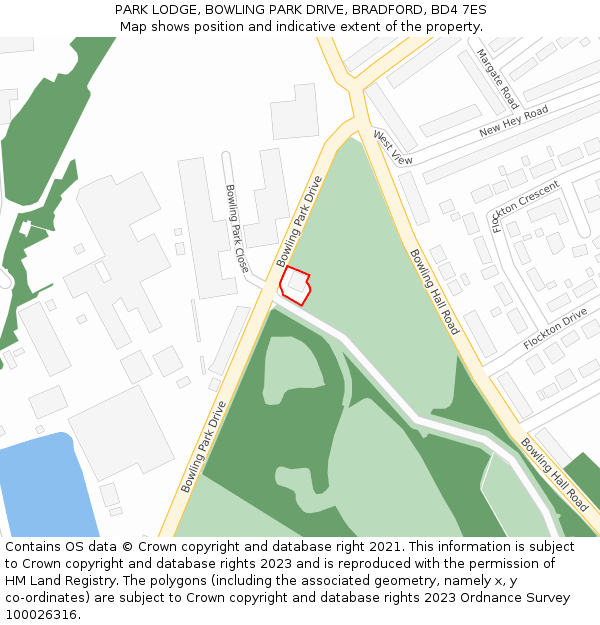 PARK LODGE, BOWLING PARK DRIVE, BRADFORD, BD4 7ES: Location map and indicative extent of plot