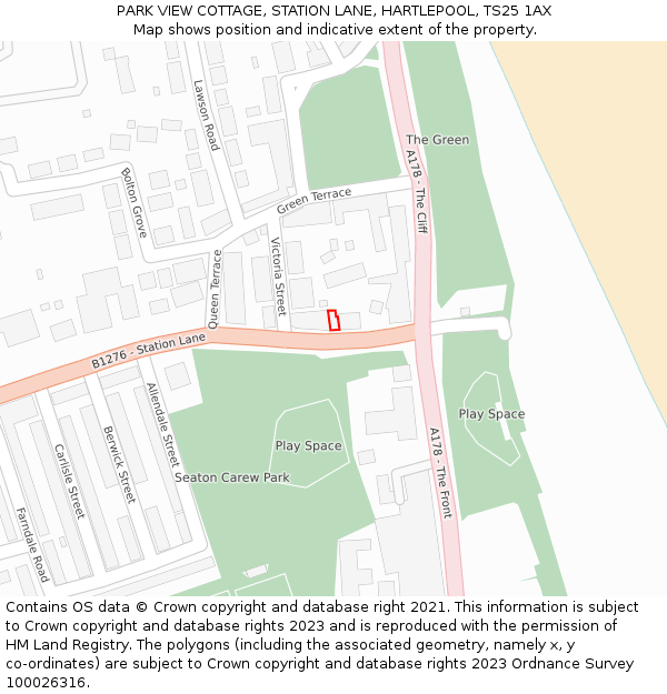 PARK VIEW COTTAGE, STATION LANE, HARTLEPOOL, TS25 1AX: Location map and indicative extent of plot