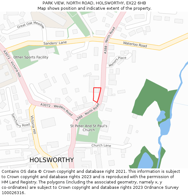 PARK VIEW, NORTH ROAD, HOLSWORTHY, EX22 6HB: Location map and indicative extent of plot