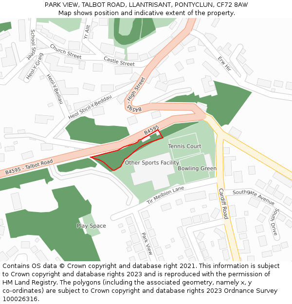 PARK VIEW, TALBOT ROAD, LLANTRISANT, PONTYCLUN, CF72 8AW: Location map and indicative extent of plot