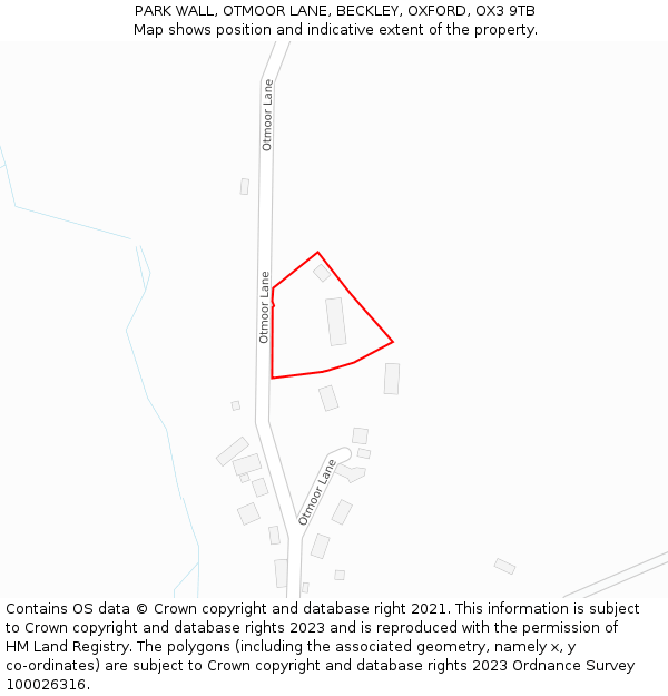PARK WALL, OTMOOR LANE, BECKLEY, OXFORD, OX3 9TB: Location map and indicative extent of plot