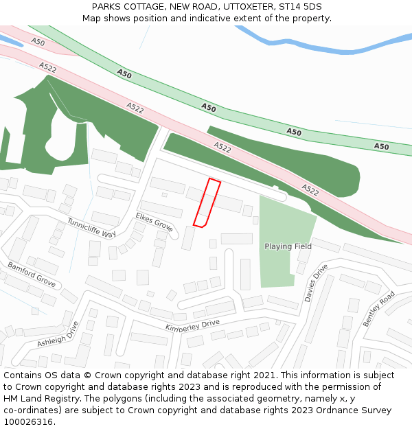 PARKS COTTAGE, NEW ROAD, UTTOXETER, ST14 5DS: Location map and indicative extent of plot