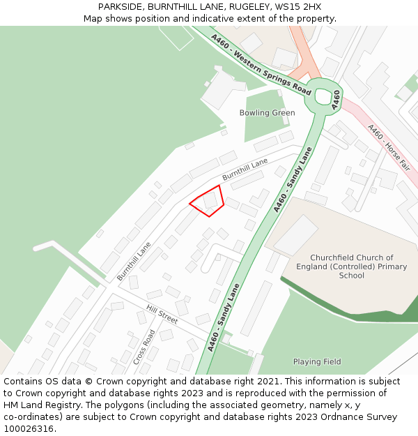 PARKSIDE, BURNTHILL LANE, RUGELEY, WS15 2HX: Location map and indicative extent of plot
