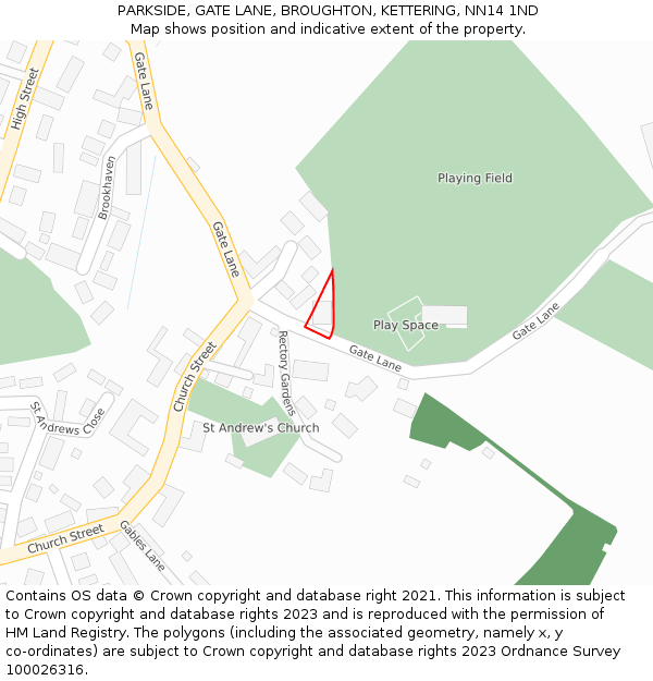 PARKSIDE, GATE LANE, BROUGHTON, KETTERING, NN14 1ND: Location map and indicative extent of plot