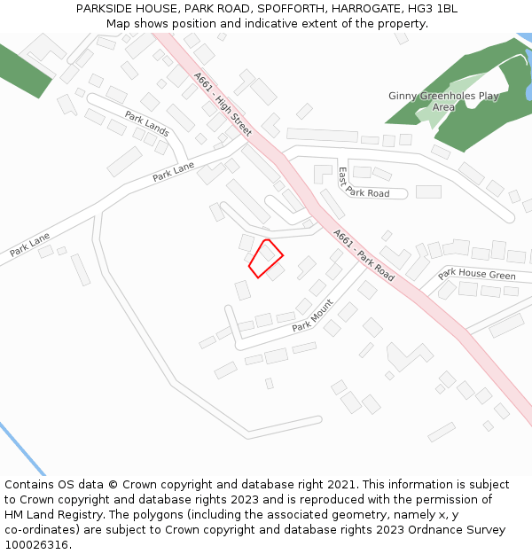 PARKSIDE HOUSE, PARK ROAD, SPOFFORTH, HARROGATE, HG3 1BL: Location map and indicative extent of plot