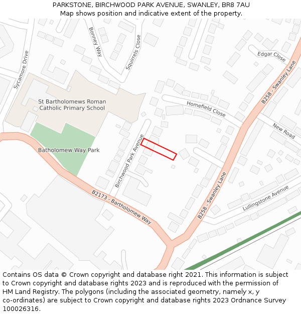 PARKSTONE, BIRCHWOOD PARK AVENUE, SWANLEY, BR8 7AU: Location map and indicative extent of plot