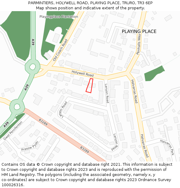 PARMINTIERS, HOLYWELL ROAD, PLAYING PLACE, TRURO, TR3 6EP: Location map and indicative extent of plot