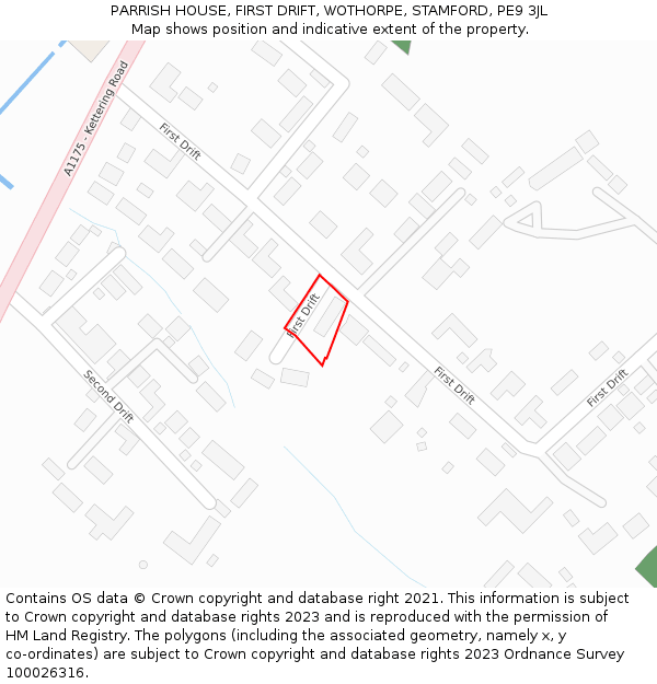 PARRISH HOUSE, FIRST DRIFT, WOTHORPE, STAMFORD, PE9 3JL: Location map and indicative extent of plot