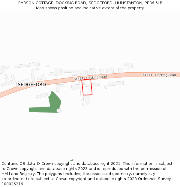 PARSON COTTAGE, DOCKING ROAD, SEDGEFORD, HUNSTANTON, PE36 5LR: Location map and indicative extent of plot