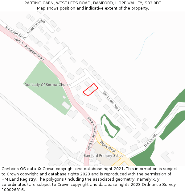 PARTING CARN, WEST LEES ROAD, BAMFORD, HOPE VALLEY, S33 0BT: Location map and indicative extent of plot