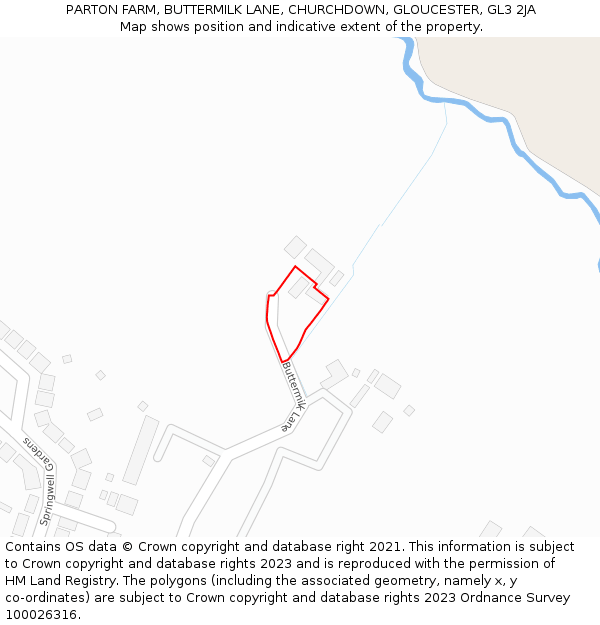 PARTON FARM, BUTTERMILK LANE, CHURCHDOWN, GLOUCESTER, GL3 2JA: Location map and indicative extent of plot