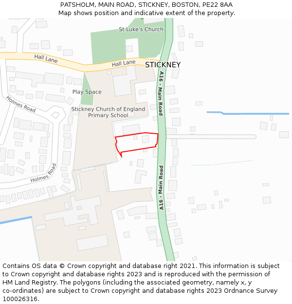 PATSHOLM, MAIN ROAD, STICKNEY, BOSTON, PE22 8AA: Location map and indicative extent of plot