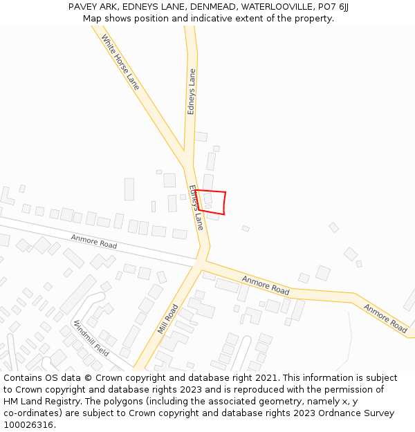 PAVEY ARK, EDNEYS LANE, DENMEAD, WATERLOOVILLE, PO7 6JJ: Location map and indicative extent of plot