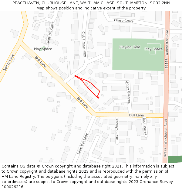 PEACEHAVEN, CLUBHOUSE LANE, WALTHAM CHASE, SOUTHAMPTON, SO32 2NN: Location map and indicative extent of plot