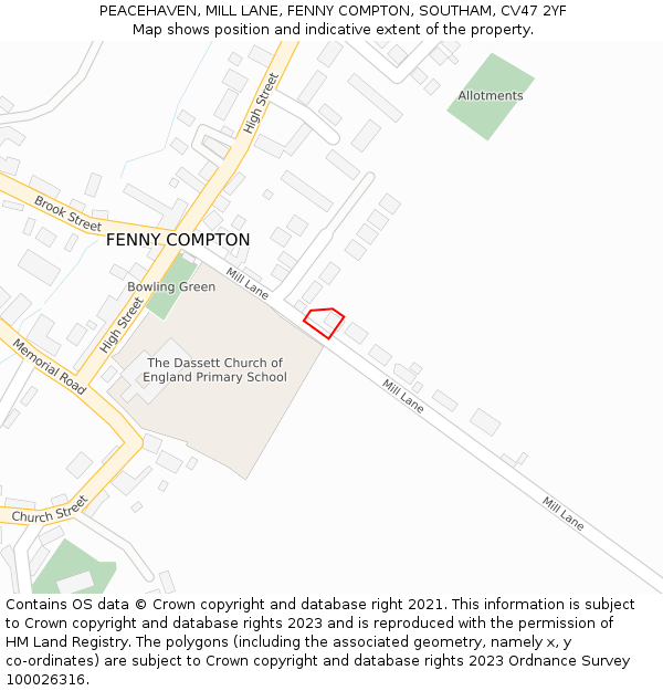 PEACEHAVEN, MILL LANE, FENNY COMPTON, SOUTHAM, CV47 2YF: Location map and indicative extent of plot
