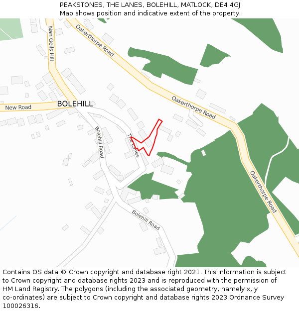 PEAKSTONES, THE LANES, BOLEHILL, MATLOCK, DE4 4GJ: Location map and indicative extent of plot