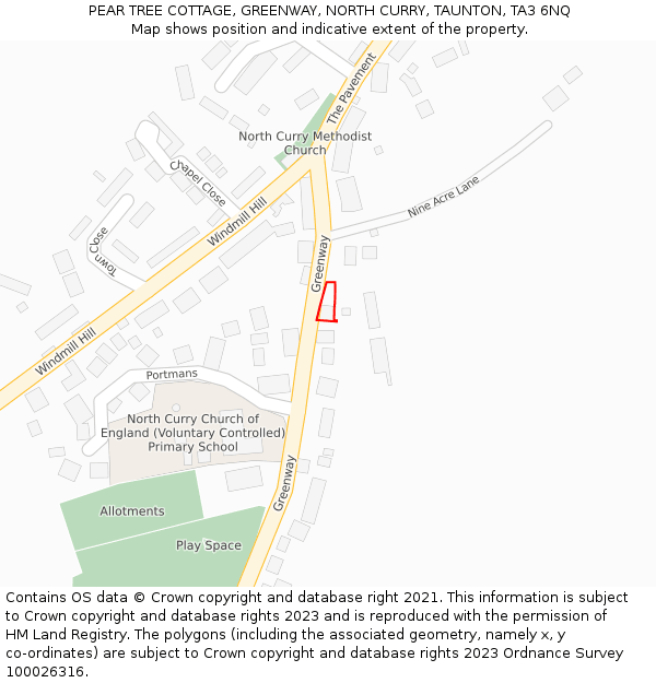 PEAR TREE COTTAGE, GREENWAY, NORTH CURRY, TAUNTON, TA3 6NQ: Location map and indicative extent of plot