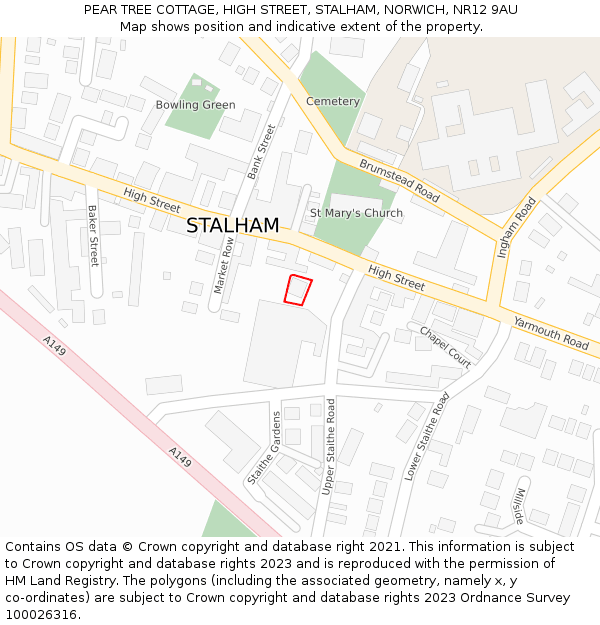 PEAR TREE COTTAGE, HIGH STREET, STALHAM, NORWICH, NR12 9AU: Location map and indicative extent of plot