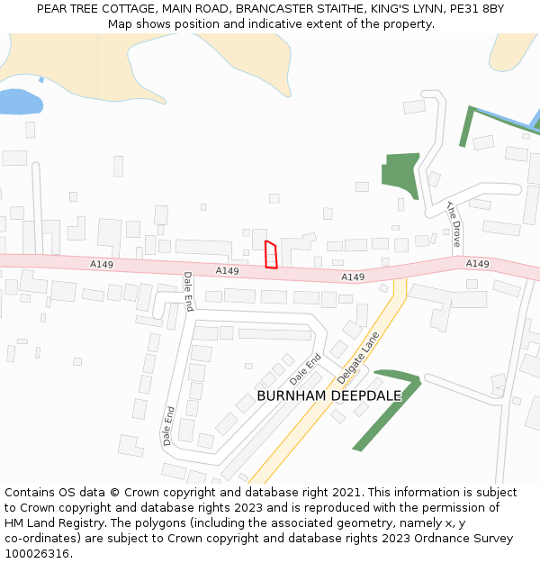 PEAR TREE COTTAGE, MAIN ROAD, BRANCASTER STAITHE, KING'S LYNN, PE31 8BY: Location map and indicative extent of plot