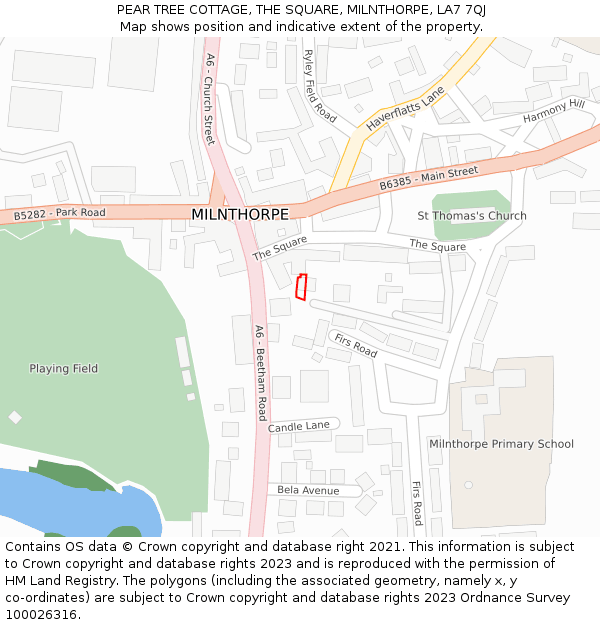 PEAR TREE COTTAGE, THE SQUARE, MILNTHORPE, LA7 7QJ: Location map and indicative extent of plot