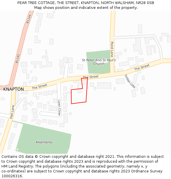 PEAR TREE COTTAGE, THE STREET, KNAPTON, NORTH WALSHAM, NR28 0SB: Location map and indicative extent of plot