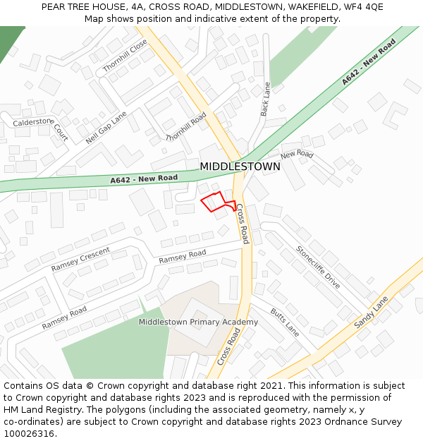PEAR TREE HOUSE, 4A, CROSS ROAD, MIDDLESTOWN, WAKEFIELD, WF4 4QE: Location map and indicative extent of plot