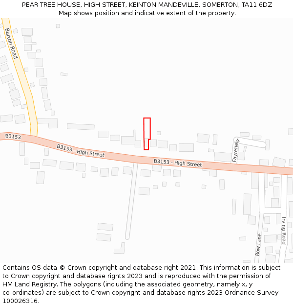 PEAR TREE HOUSE, HIGH STREET, KEINTON MANDEVILLE, SOMERTON, TA11 6DZ: Location map and indicative extent of plot