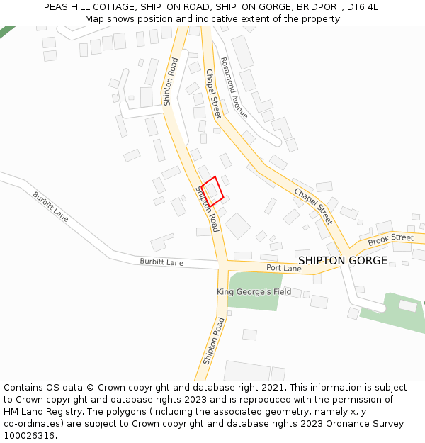 PEAS HILL COTTAGE, SHIPTON ROAD, SHIPTON GORGE, BRIDPORT, DT6 4LT: Location map and indicative extent of plot