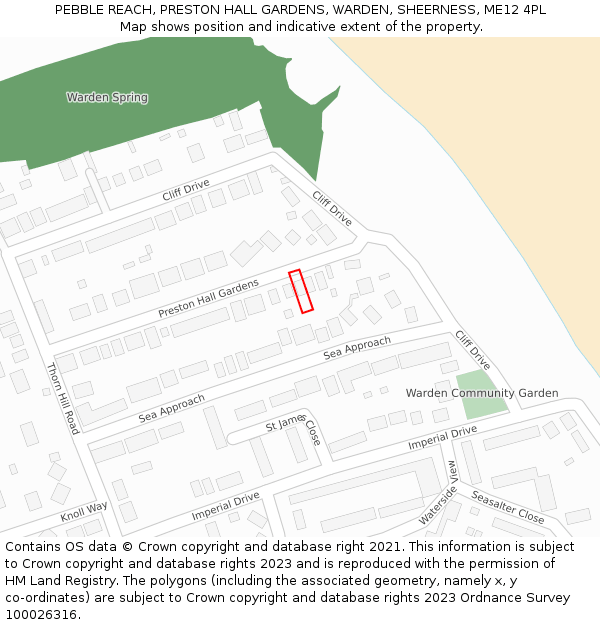PEBBLE REACH, PRESTON HALL GARDENS, WARDEN, SHEERNESS, ME12 4PL: Location map and indicative extent of plot