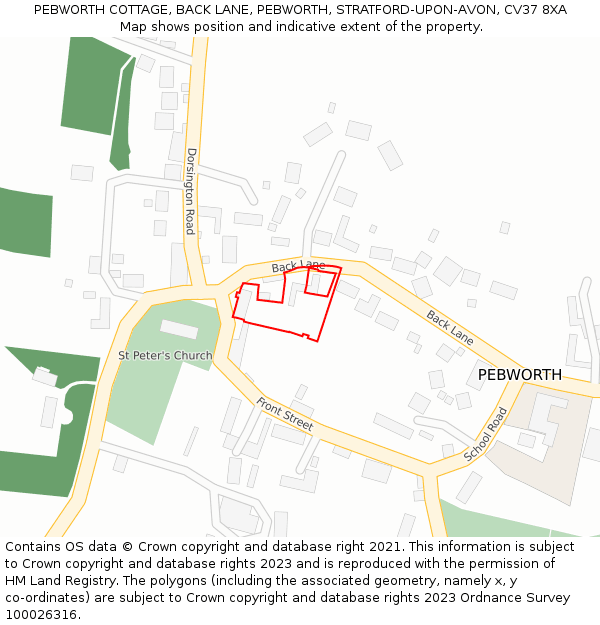PEBWORTH COTTAGE, BACK LANE, PEBWORTH, STRATFORD-UPON-AVON, CV37 8XA: Location map and indicative extent of plot