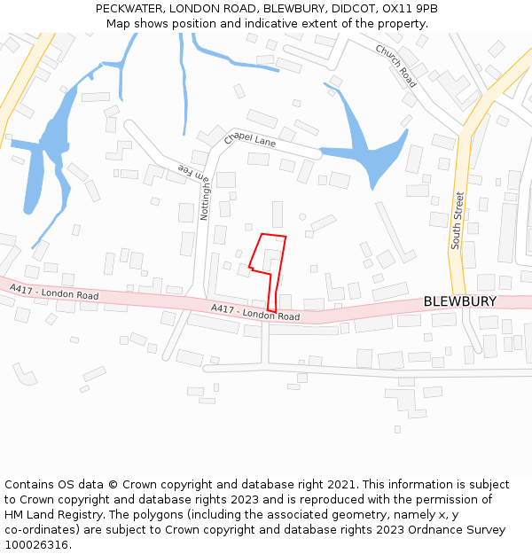 PECKWATER, LONDON ROAD, BLEWBURY, DIDCOT, OX11 9PB: Location map and indicative extent of plot