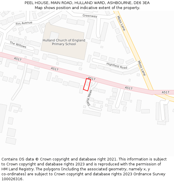 PEEL HOUSE, MAIN ROAD, HULLAND WARD, ASHBOURNE, DE6 3EA: Location map and indicative extent of plot