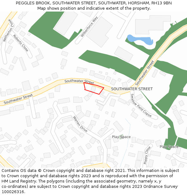 PEGGLES BROOK, SOUTHWATER STREET, SOUTHWATER, HORSHAM, RH13 9BN: Location map and indicative extent of plot