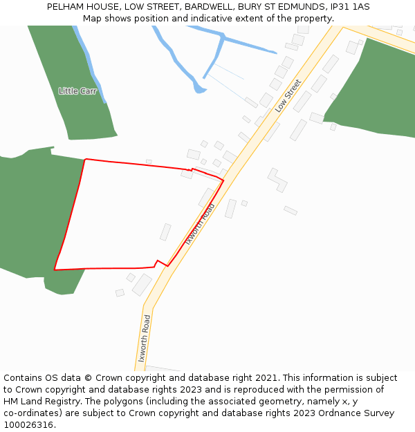 PELHAM HOUSE, LOW STREET, BARDWELL, BURY ST EDMUNDS, IP31 1AS: Location map and indicative extent of plot