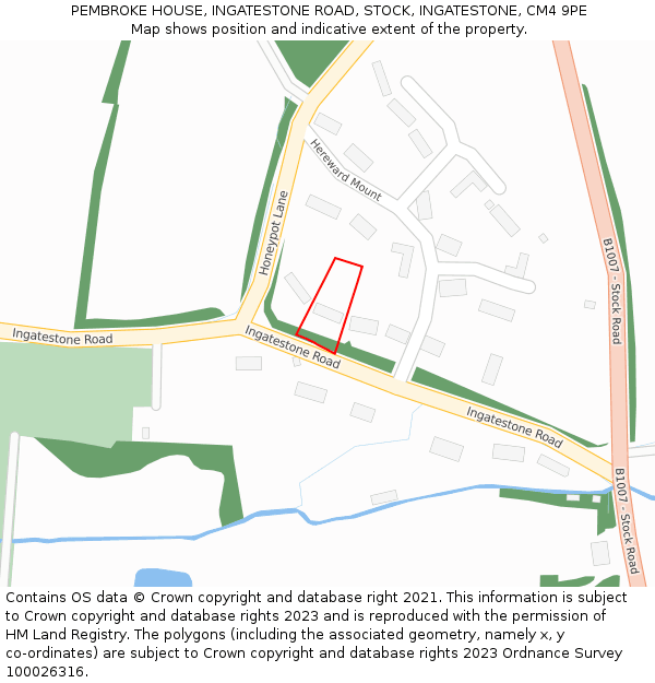 PEMBROKE HOUSE, INGATESTONE ROAD, STOCK, INGATESTONE, CM4 9PE: Location map and indicative extent of plot