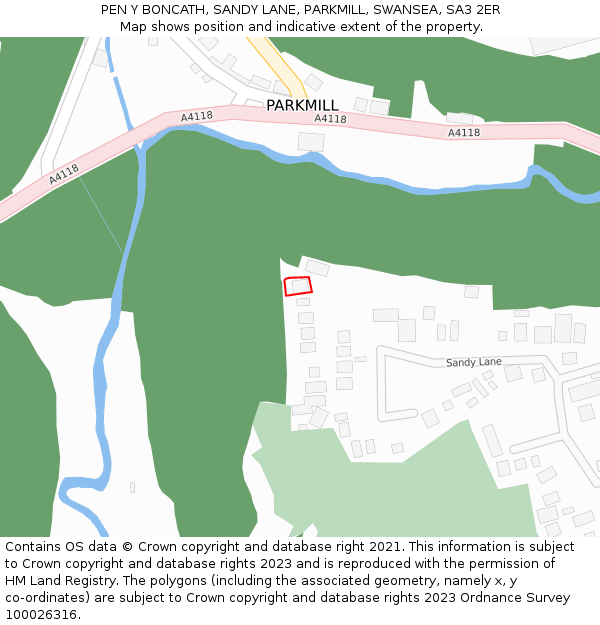 PEN Y BONCATH, SANDY LANE, PARKMILL, SWANSEA, SA3 2ER: Location map and indicative extent of plot