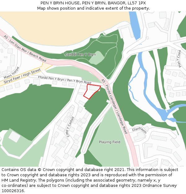 PEN Y BRYN HOUSE, PEN Y BRYN, BANGOR, LL57 1PX: Location map and indicative extent of plot