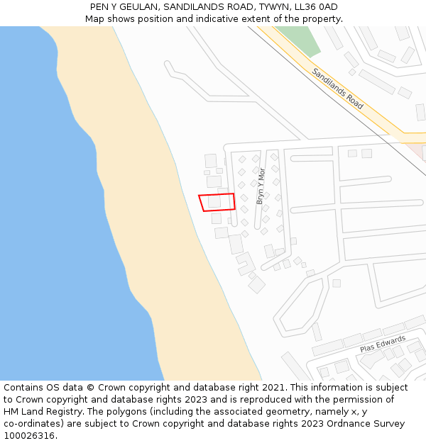 PEN Y GEULAN, SANDILANDS ROAD, TYWYN, LL36 0AD: Location map and indicative extent of plot