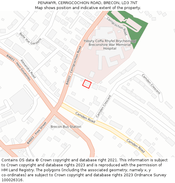 PENAWYR, CERRIGCOCHION ROAD, BRECON, LD3 7NT: Location map and indicative extent of plot