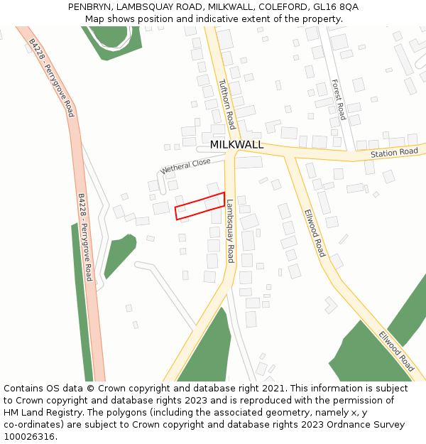 PENBRYN, LAMBSQUAY ROAD, MILKWALL, COLEFORD, GL16 8QA: Location map and indicative extent of plot