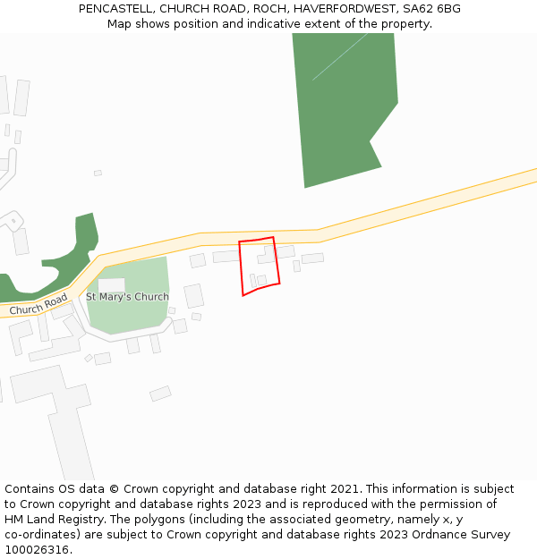 PENCASTELL, CHURCH ROAD, ROCH, HAVERFORDWEST, SA62 6BG: Location map and indicative extent of plot