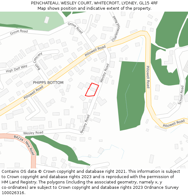 PENCHATEAU, WESLEY COURT, WHITECROFT, LYDNEY, GL15 4RF: Location map and indicative extent of plot