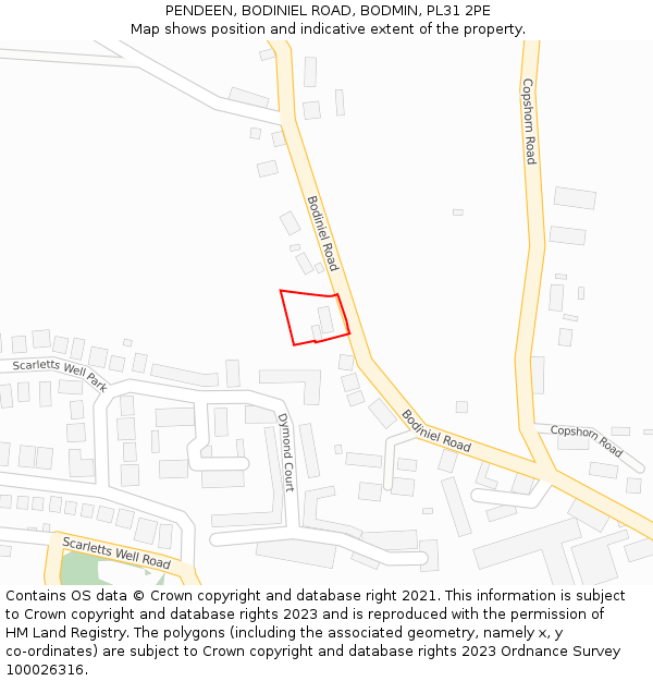 PENDEEN, BODINIEL ROAD, BODMIN, PL31 2PE: Location map and indicative extent of plot