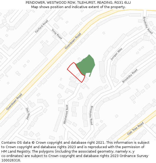 PENDOWER, WESTWOOD ROW, TILEHURST, READING, RG31 6LU: Location map and indicative extent of plot
