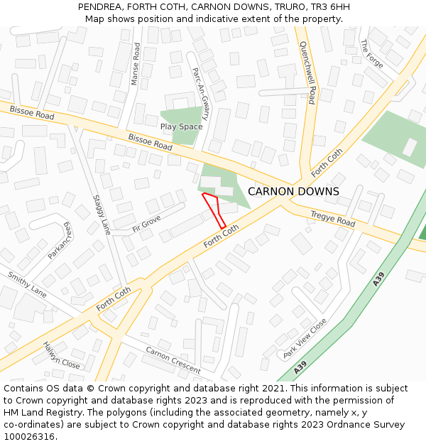 PENDREA, FORTH COTH, CARNON DOWNS, TRURO, TR3 6HH: Location map and indicative extent of plot