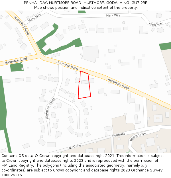 PENHALIDAY, HURTMORE ROAD, HURTMORE, GODALMING, GU7 2RB: Location map and indicative extent of plot