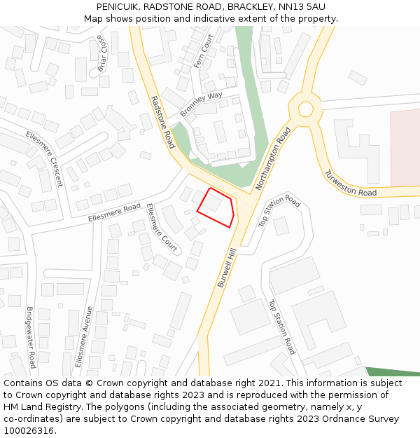 PENICUIK, RADSTONE ROAD, BRACKLEY, NN13 5AU: Location map and indicative extent of plot