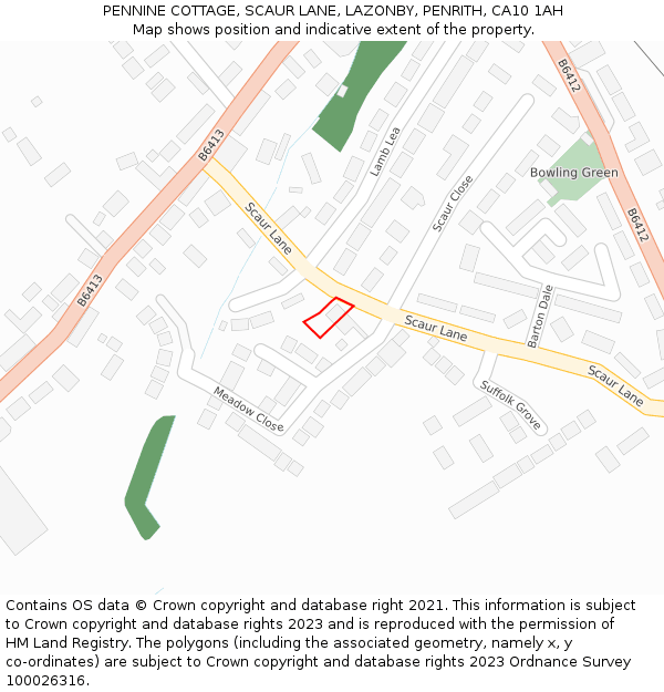 PENNINE COTTAGE, SCAUR LANE, LAZONBY, PENRITH, CA10 1AH: Location map and indicative extent of plot
