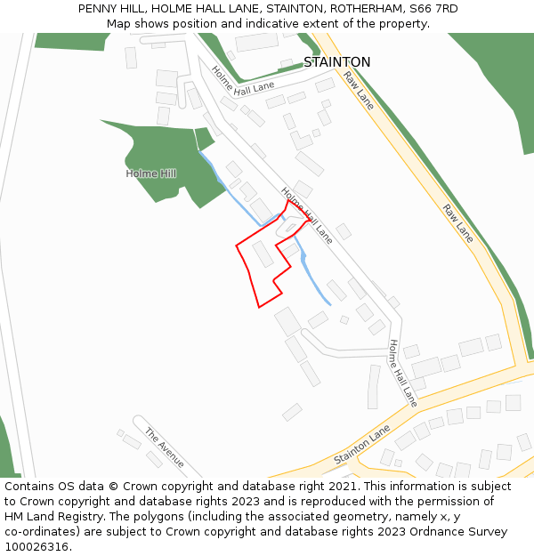PENNY HILL, HOLME HALL LANE, STAINTON, ROTHERHAM, S66 7RD: Location map and indicative extent of plot