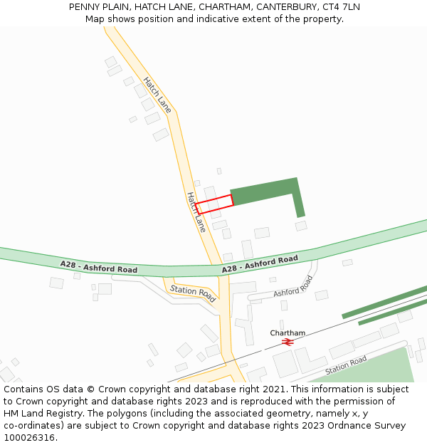 PENNY PLAIN, HATCH LANE, CHARTHAM, CANTERBURY, CT4 7LN: Location map and indicative extent of plot